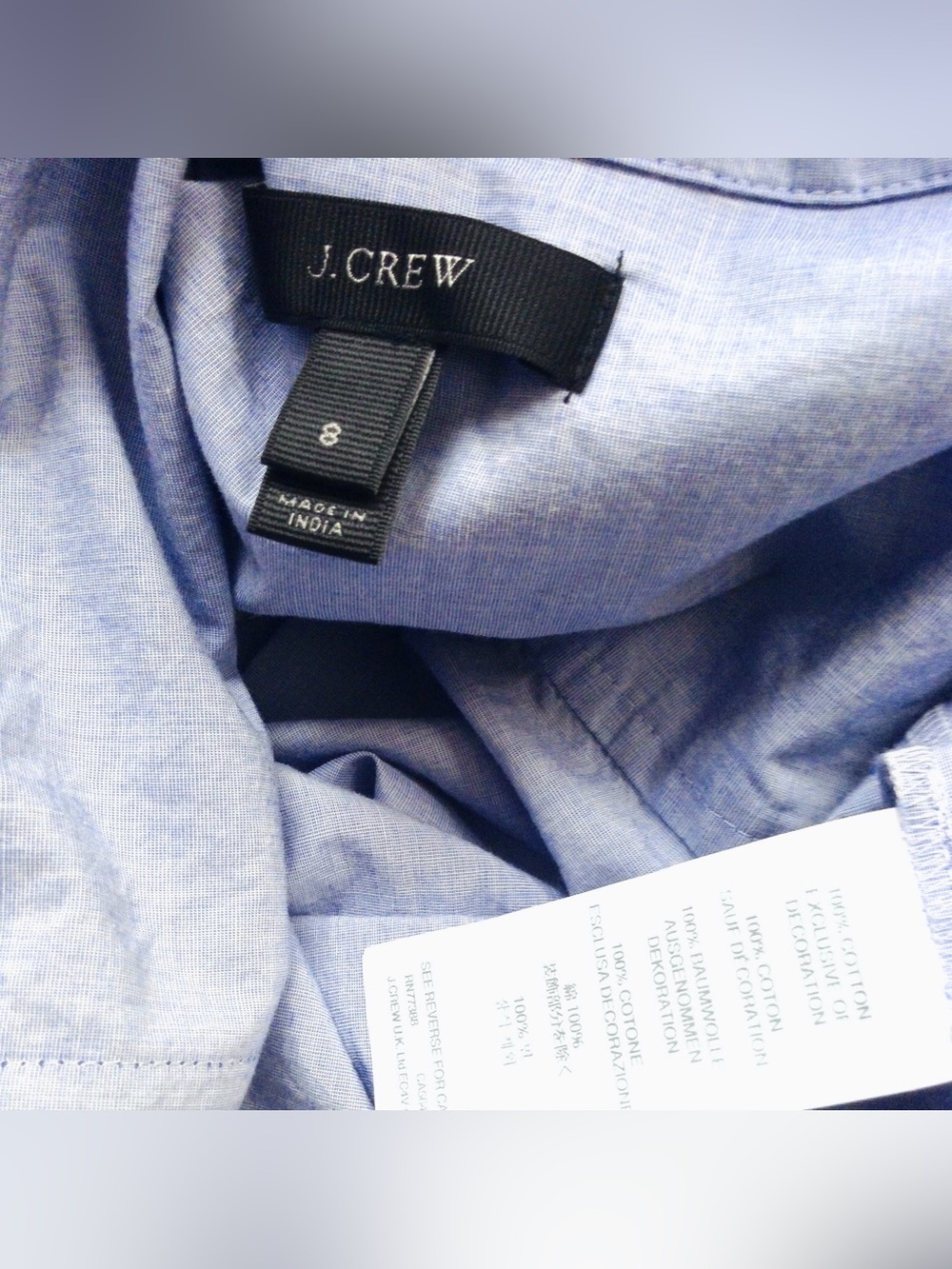 J.Crew Sequin Side Stripe Boyfriend Button-Up Shirt Blue Gold Cotton Oversized 8 - Picture 7 of 15